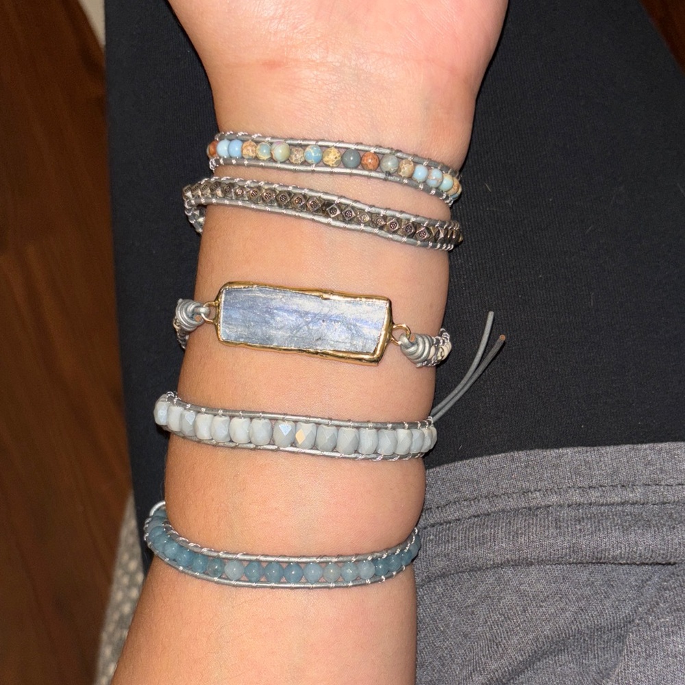 Blue and Gold Beaded Bracelet Set